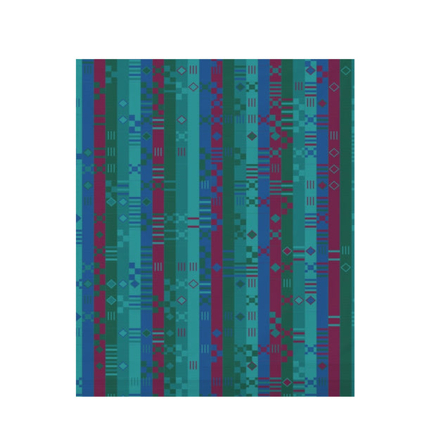 Transformative Teal Kente – Surface Pattern for Fabric Design — Draped Fabric on Shiplap