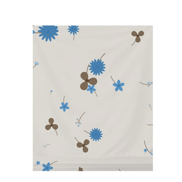 Cerulean & Raw Umber Floral – Seamless Pattern for Fabric & Wallpaper — Draped Fabric on Shiplap