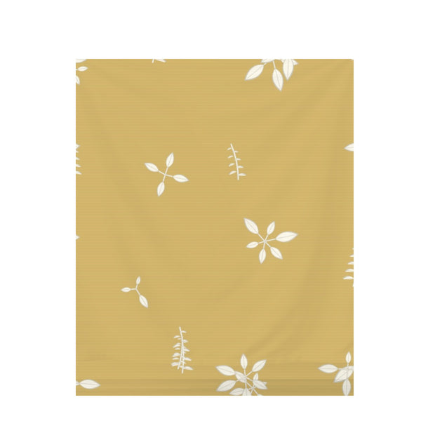 Honeyed Gold Botanical – Surface Pattern for Fabric Design — Draped Fabric on Shiplap