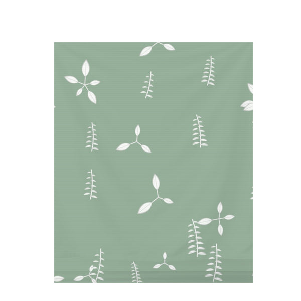 Sage Wash Botanical – Surface Pattern for Fabric Design — Draped Fabric on Shiplap