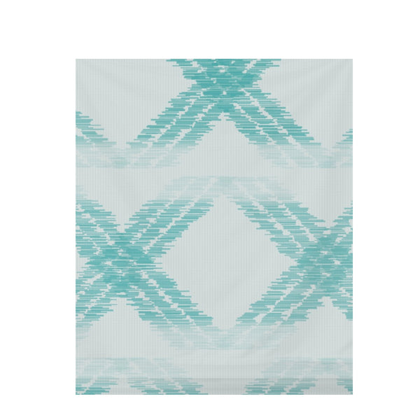 Transformative Teal Ikat Weave – Seamless Pattern for Fabric & Wallpaper — Draped Fabric on Shiplap