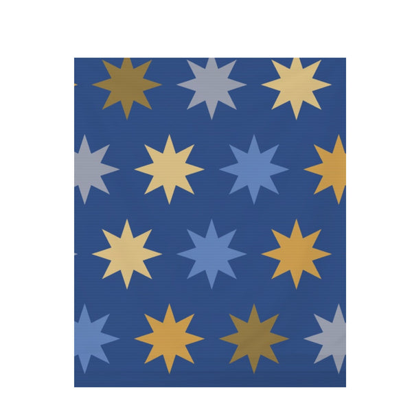 Ultramarine & Gold Moroccan Tile – Surface Pattern for Fabric Design — Draped Fabric on Shiplap